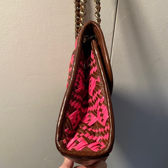 Rebecca Minkoff Swing Chain Shoulder Pink and Brown Leather Woven Bag - Picture 5 of 13
